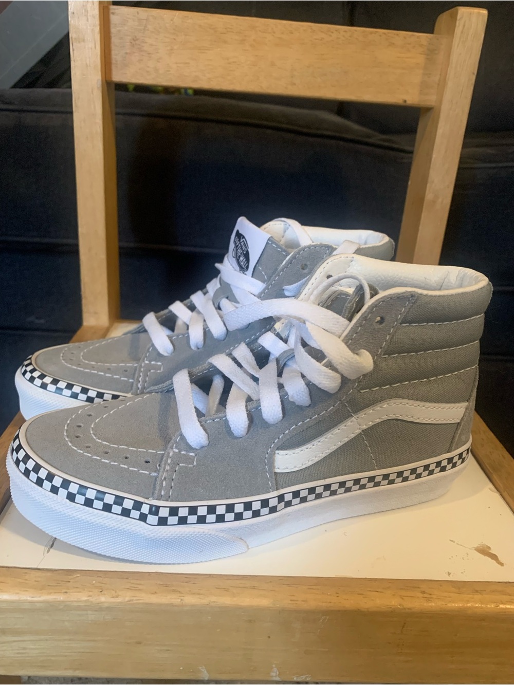Vans Gray & White Checkerboard Sk8-Hi High Top Sneakers